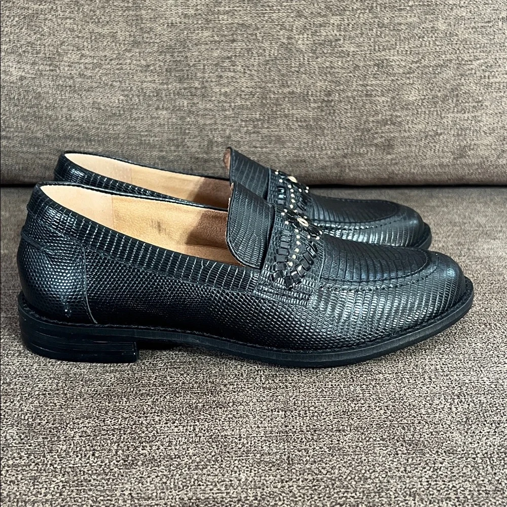 New Brioso Frisco Lizard Embossed Leather Comfort Loafers Women’s Size 6.5 Black